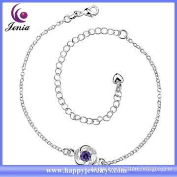New trendy fashion jewelry purple zircon 925 silver plated indian anklet jewelry (CA035-C)